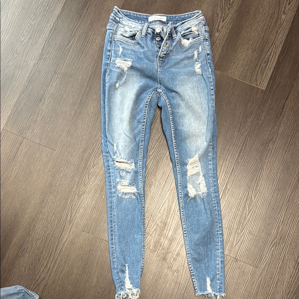 Flying Monkey Blue Skinny Jeans with Distressed Details